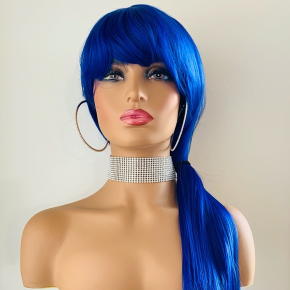 Royal Blue “Put On & Go” Synthetic Event Wig with Bangs 💙 NO FURTHER DISCOUNT - Picture 6 of 16